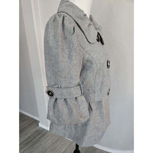 Vintage Mod'land Paris Tweed Wool Blend Academia Large Button Blazer Jacket Sz L - Picture 5 of 14